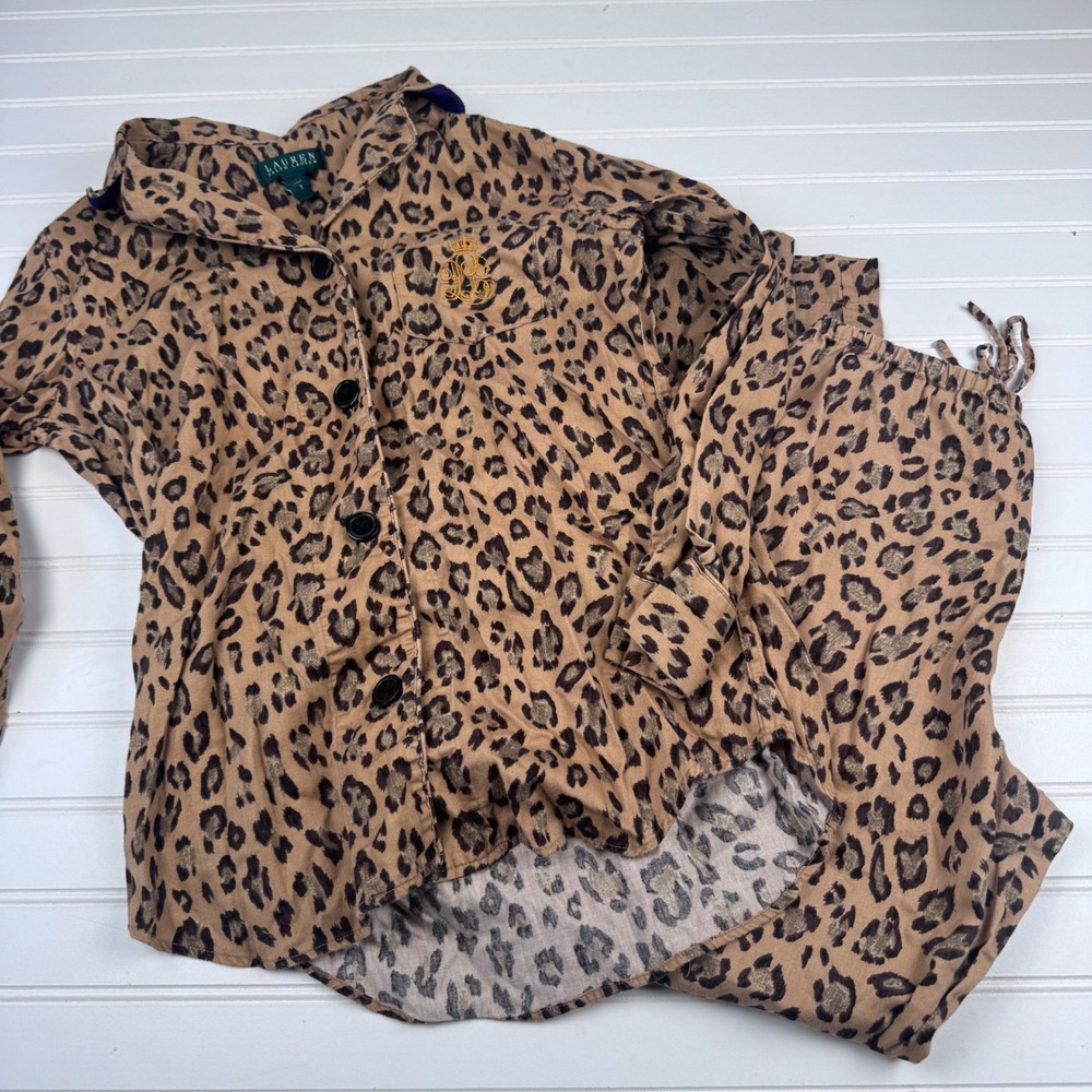 Lauren Ralph Lauren Women's Small Leopard Print PJ Set Pants Top